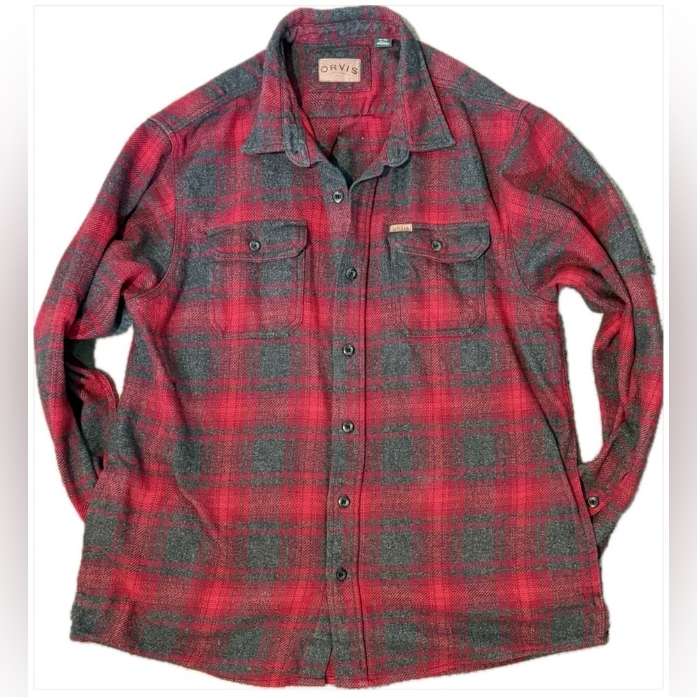 Orvis Big Bear Heavyweight Flannel Shirt XL – Red/Gray Plaid
